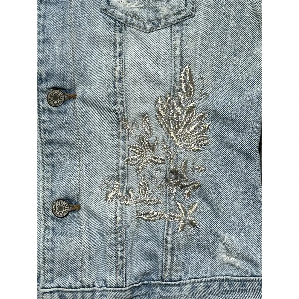 Abercrombie Jean Jacket Authentic Vintage Denim Embroidered Flowers Youth‎ XL